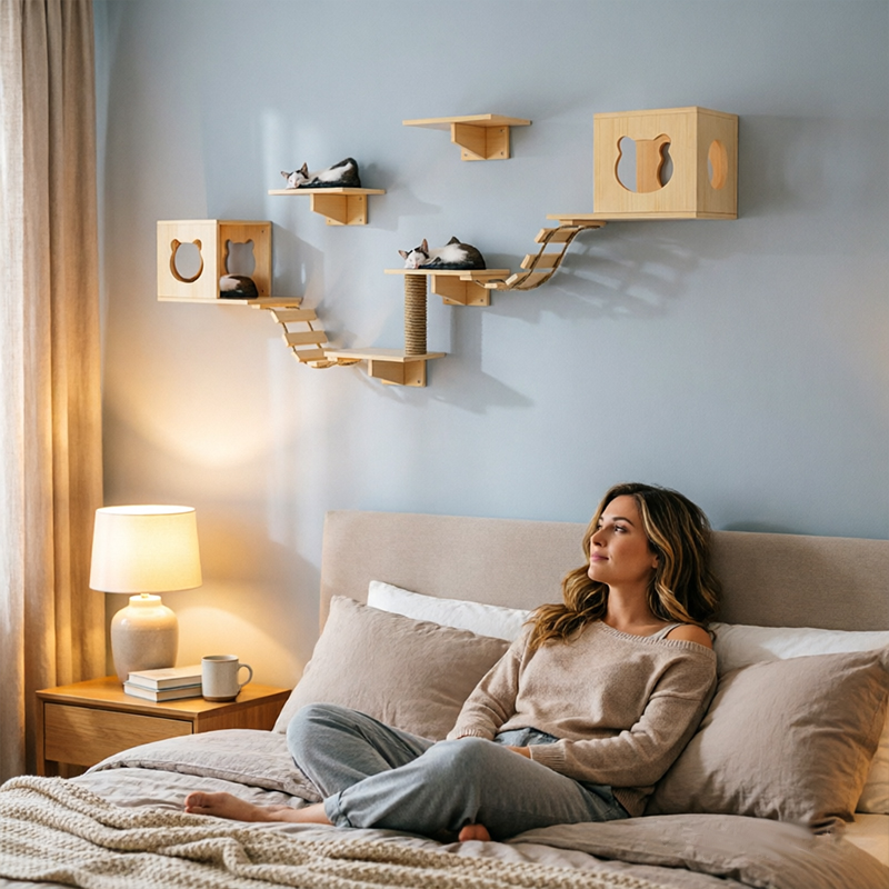 Hammaca para gatos en la pared & Pilar de rascar con sisal - Conjunto de estantes para gatos, árbol de escalada y cama para gatos en interiores — imagen 4