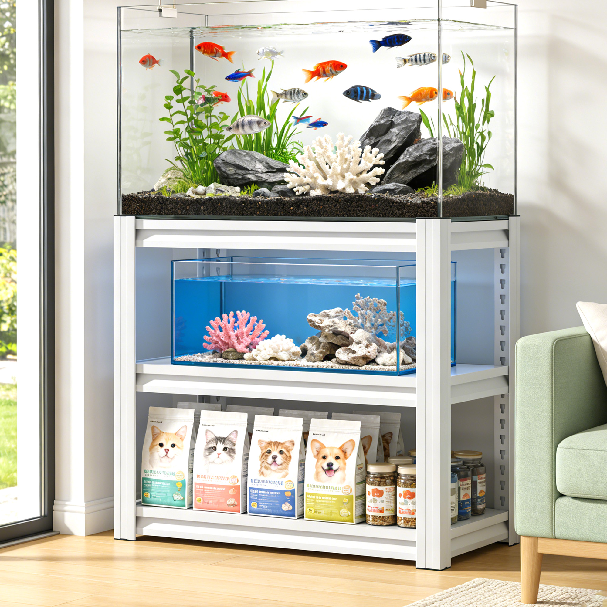 20-30 Gallon Fish Tank Stand - Metal Aquarium Stand, 34 W X 18 D X 31H Adjustable Heavy Duty Reptile Tank Stand, Adjustable 3-Tier Fish Tank Rack Shelf For Home Office, Tank Not Included — image 1