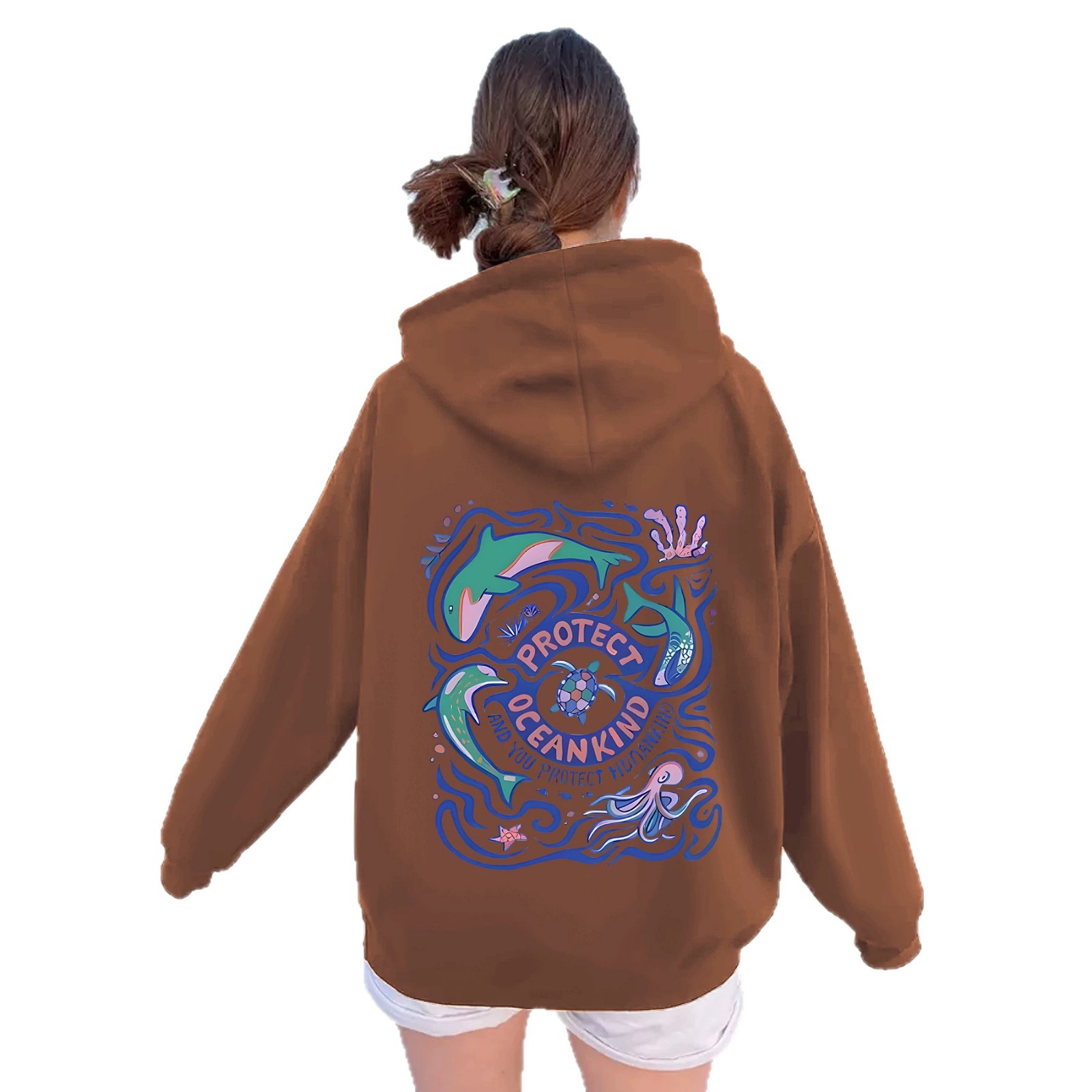 Thick marine animal letter printed hoodie — image 2