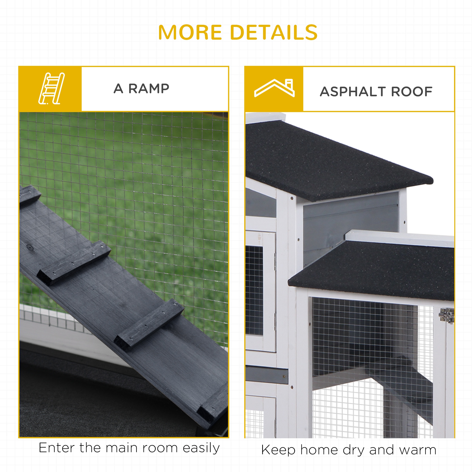 Recinto Interior para Conejos de 2 Niveles, Conejera de Madera para Patio Trasero, Casa para Animales Pequeños con Rampa, Corral Exterior Cerrado — imagen 6