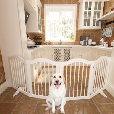27.6 Height Tall Freestanding Pet Gate, 4 Panels Foldable Dog Gate, Solid Wood Folding Safety Fence Wooden Dog Gate With 2 Pcs Support Feet Ideal For Stairs, Doorways, Halls, Kitchens — image 7