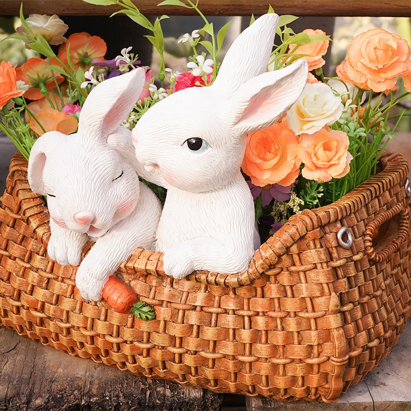Outdoor Garden Cartoon Rabbit Bamboo Flower Pot Balcony Decoration — image 3