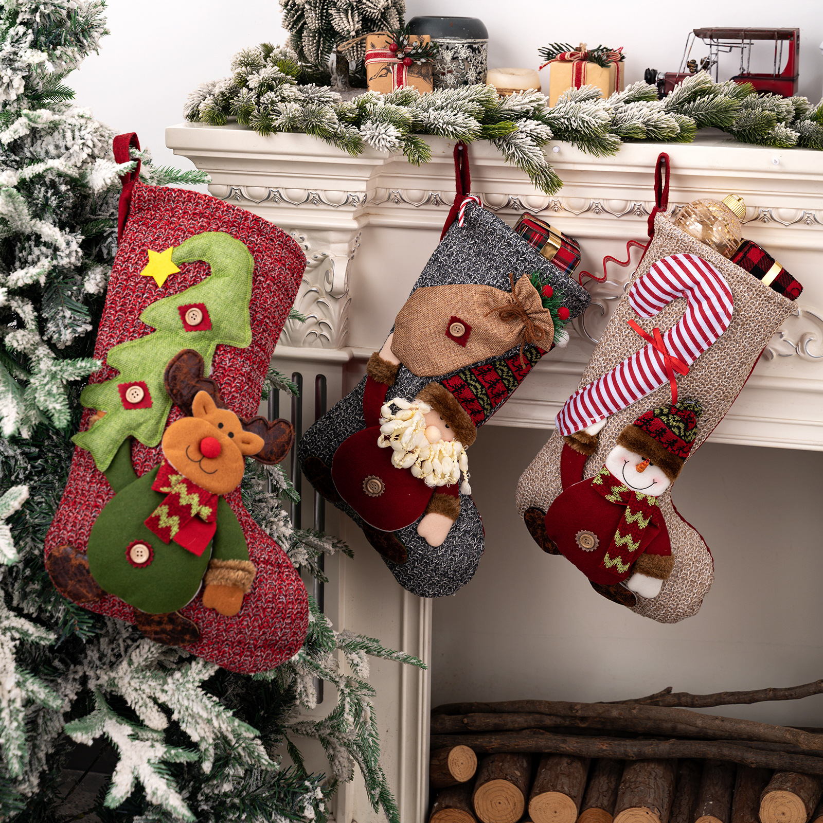 Christmas Decorations Christmas Stocking Santa Snowman Reindeer Hanging Ornament Home Fireplace Decoration — image 4