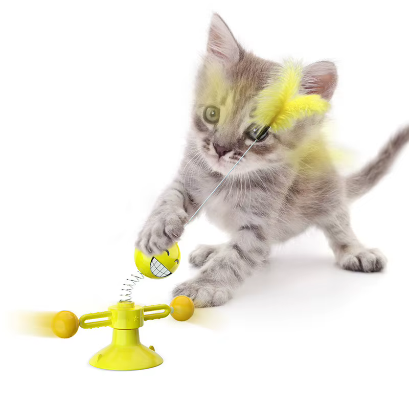 Mewoofun Smile Spring Man Cat Toys Feather Ball Strong Suction Rotate 360 Funny Pet Dog Kitten Interactive Training Toys — image 3