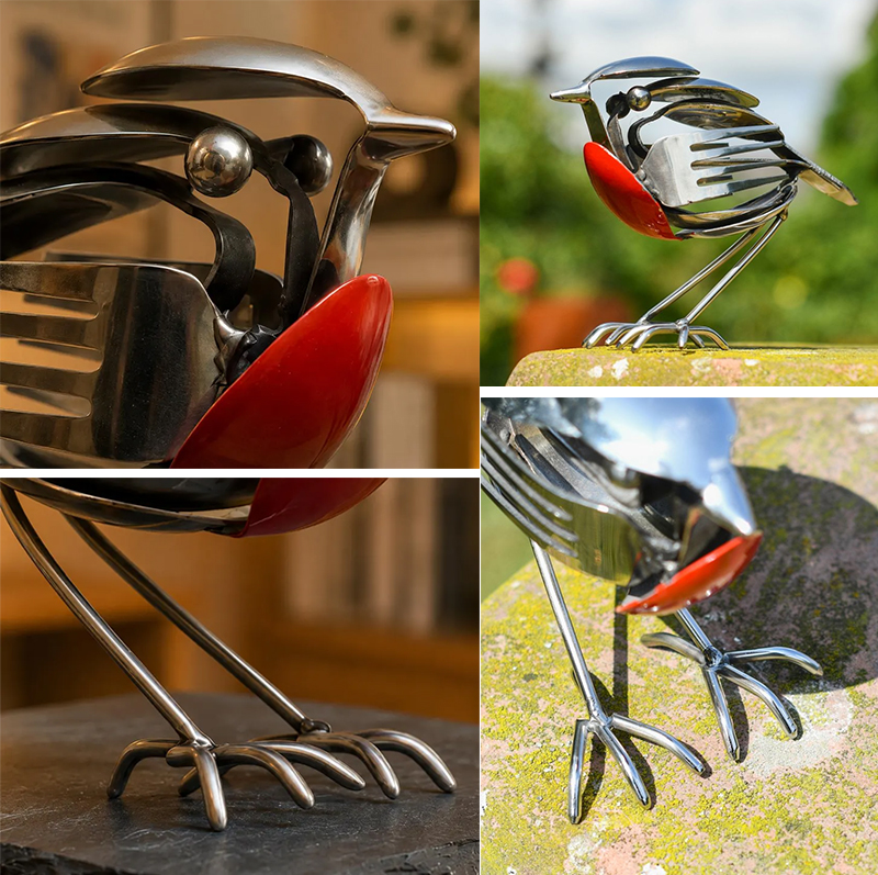 Escultura de Pájaro Mockingbird - Arte Metálico Manual con Cuchara y Tenedor Reciclados para Decoración en Hogar y Oficina — imagen 4