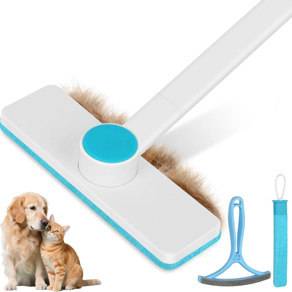 Pet Hair Remover Kit Reusable Brush For Car Seats, Furniture Clothes Rotatable 52cm Handle, Built-in Tail Brush For Tight Gaps, Silicone Massage — image 1