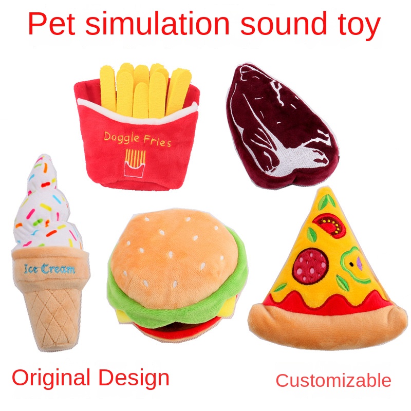 Pet Plush Toy Simulation Pizza Hamburger Steak Ice Cream French Fries Sound Dog Toy Pet Product — image 1