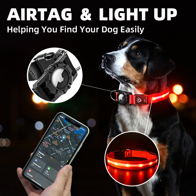 Collar para mascotas compatible con localizador Airtag, resistente al agua IPX7, recargable, collar luminoso para perros — imagen 2