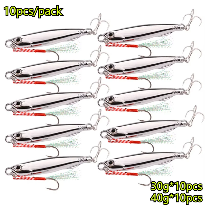 Líneas de Pesca Metálicas 10 piezas/paquete Jig Lures 30g/40g Plata Silvícola para Pescar en Mar — imagen 1