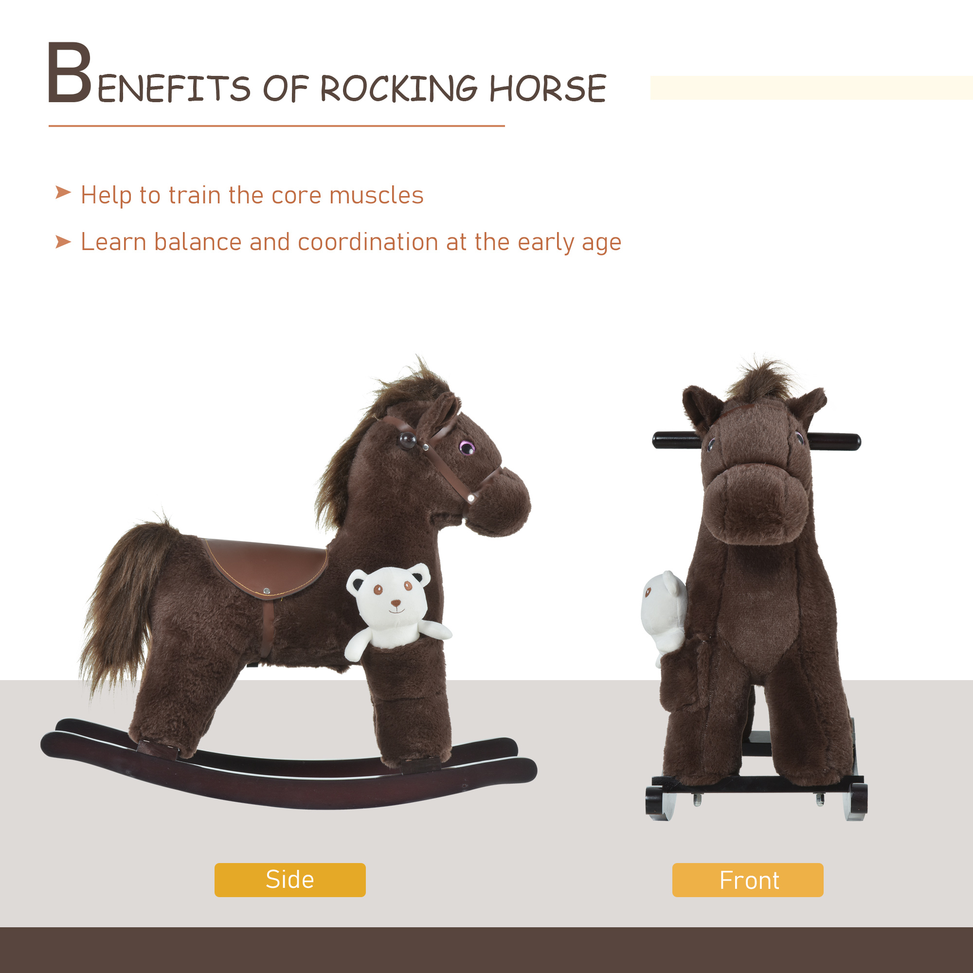 Kids Rocking Horse with Bear Toy, Plush Animal Rocker with Fun Realistic Sounds for Toddler 18-36 Months, Brown — image 6