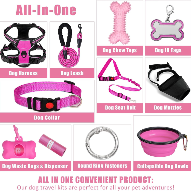 Dog Harness Collar And Leash Set - Dog Halter Harnesses Fits Small Medium Dogs Pink-M — image 4
