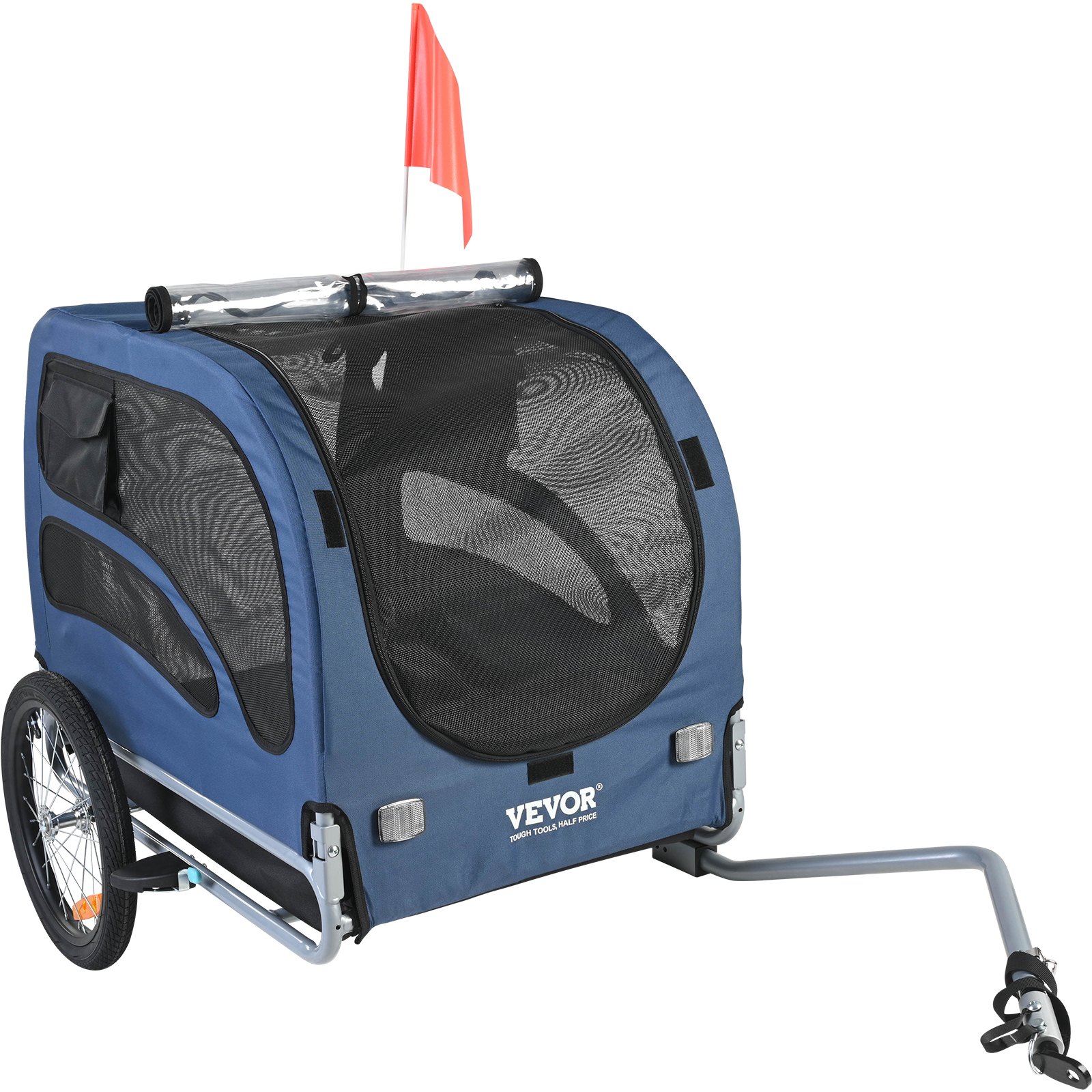 Pet Cart Bicycle Carrier, Easy Folding Frame With Quick Release Wheels, Universal Bicycle Coupler, Reflectors, Flag, Collapsible To Store, Blue Black — image 9