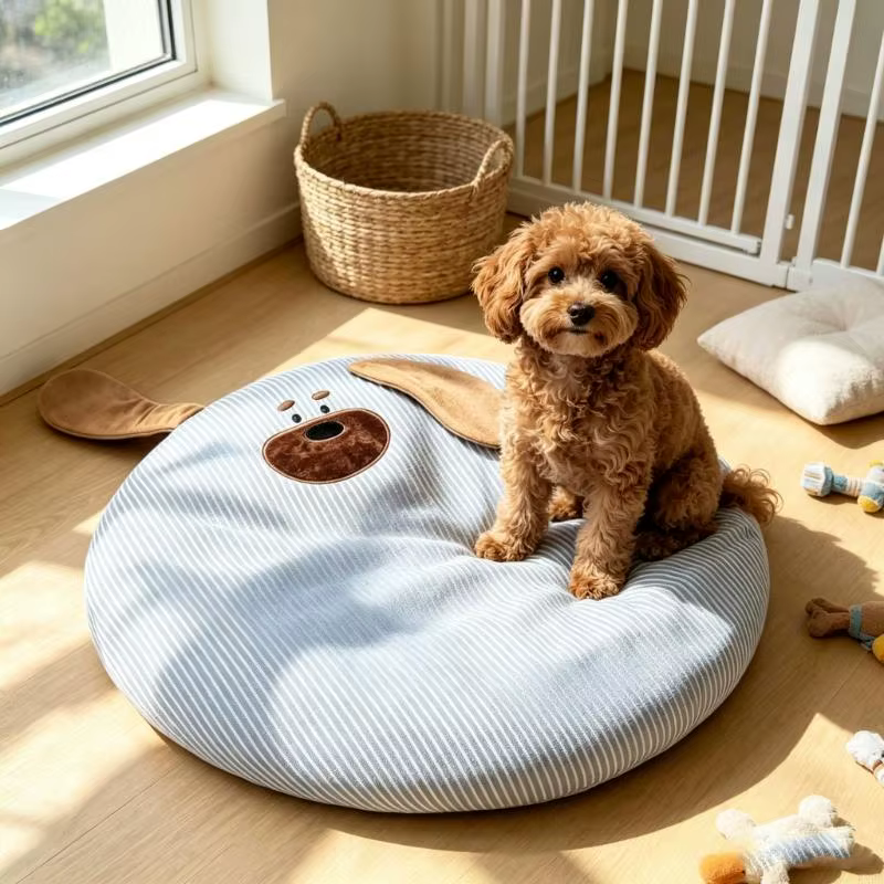 Round Padded Pet Bed for Felines and Canines, Thick Cotton Fill and High-Density Textile Shell Above Cool Hard Ground KXRE — image 4