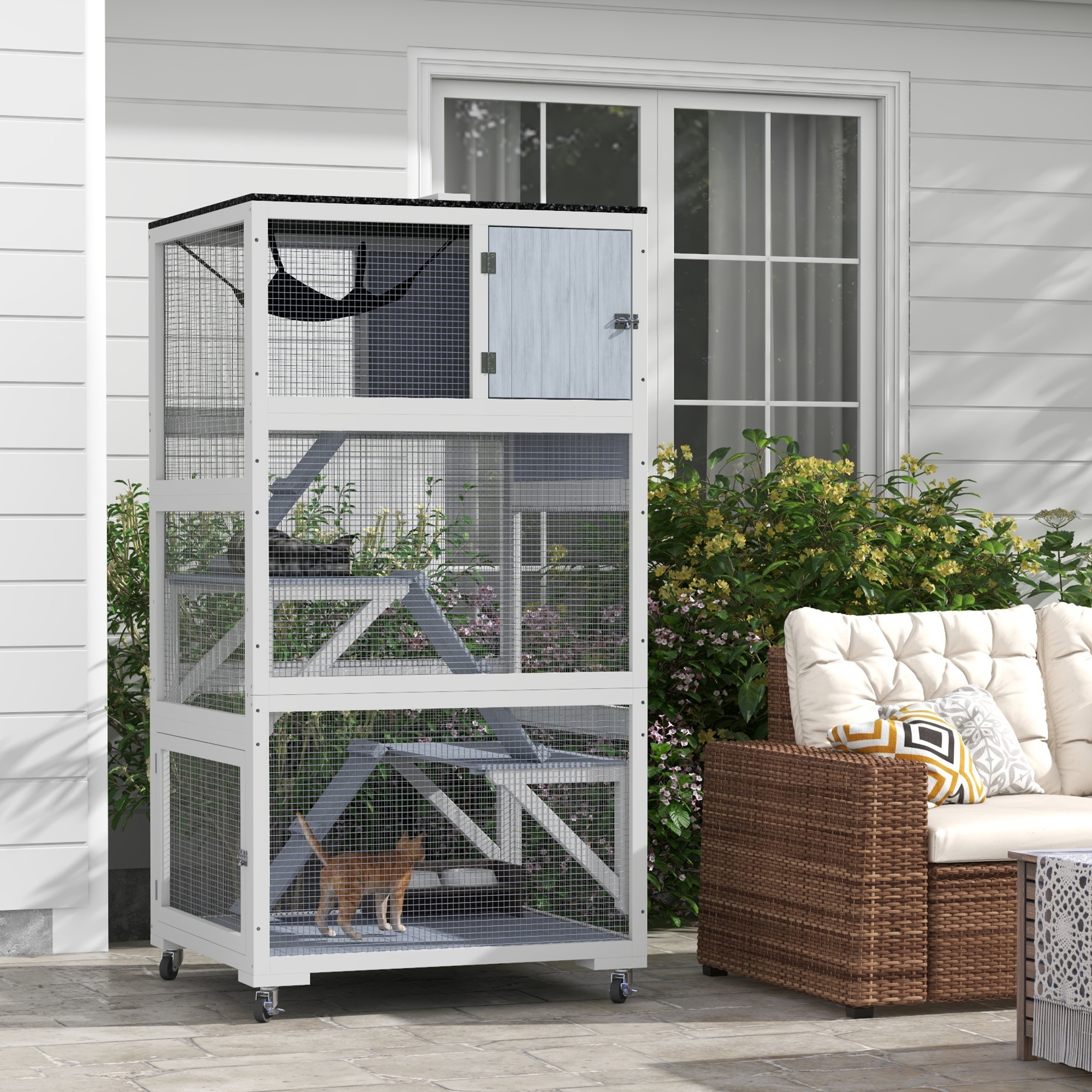 Catio, Hogar de Gatos al Aire Libre en Ruedas con Hammock, Gris — imagen 1