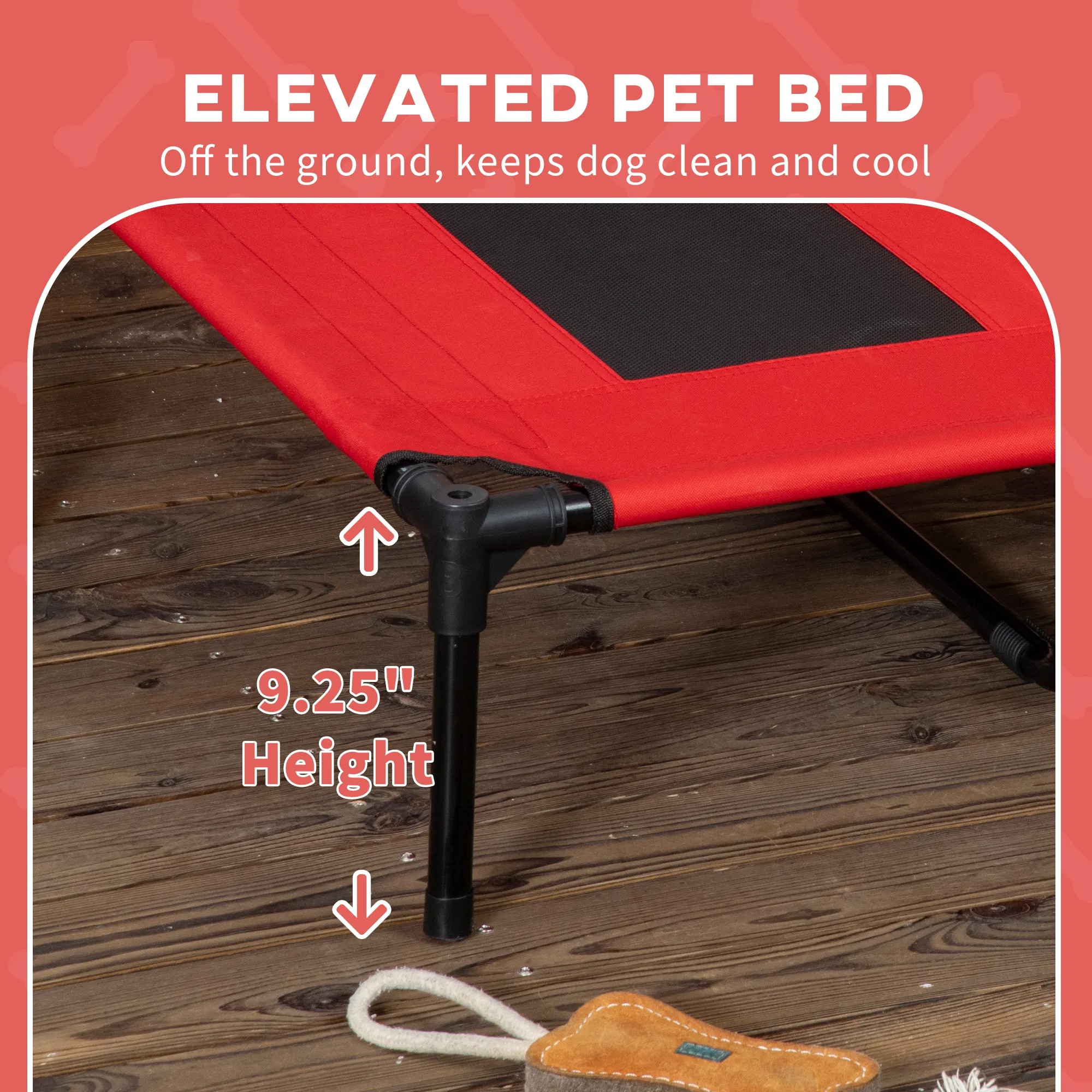 Cama Elevada para Perros de 48" x 36" con Sombrilla UV y Protección contra el Sol, Colchón Portátil para Canes Medianos y Grandes con Soporte de 110 lbs, Rojo — imagen 5