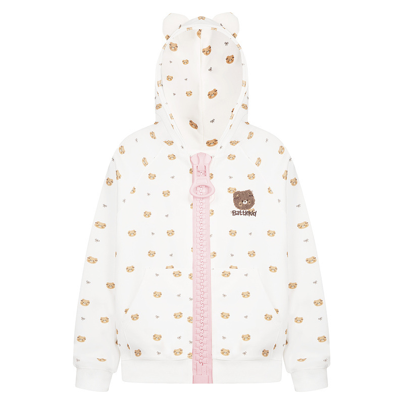 Full printed teddy bear ears hooded cardigan sweatshirt loose jacket — image 6
