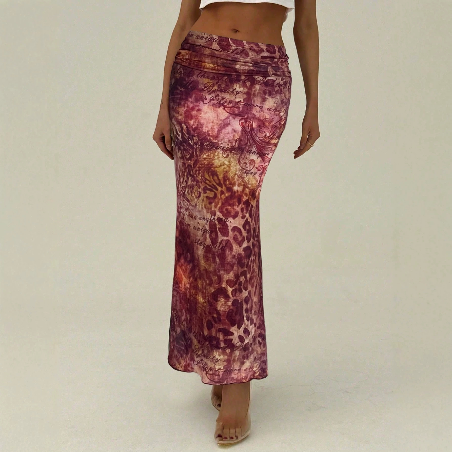 Vestido de Pescado de Cintura Alta con Malla Impreso en Alto, Fino y Ajustado — imagen 4