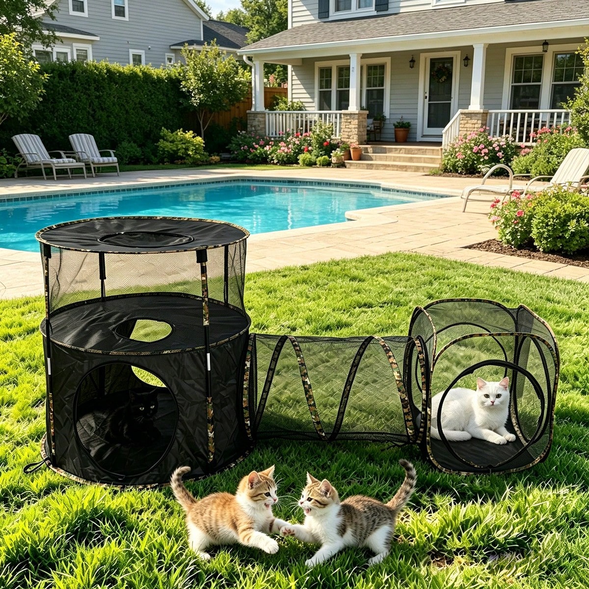 3 In1 Catio Outdoor Cat Enclosure, 2-Tier Cat Tents With Tunnels For Indoor Cats Pop Up Cube, Pet Tower Playpen With Tunnels And Tents — image 1
