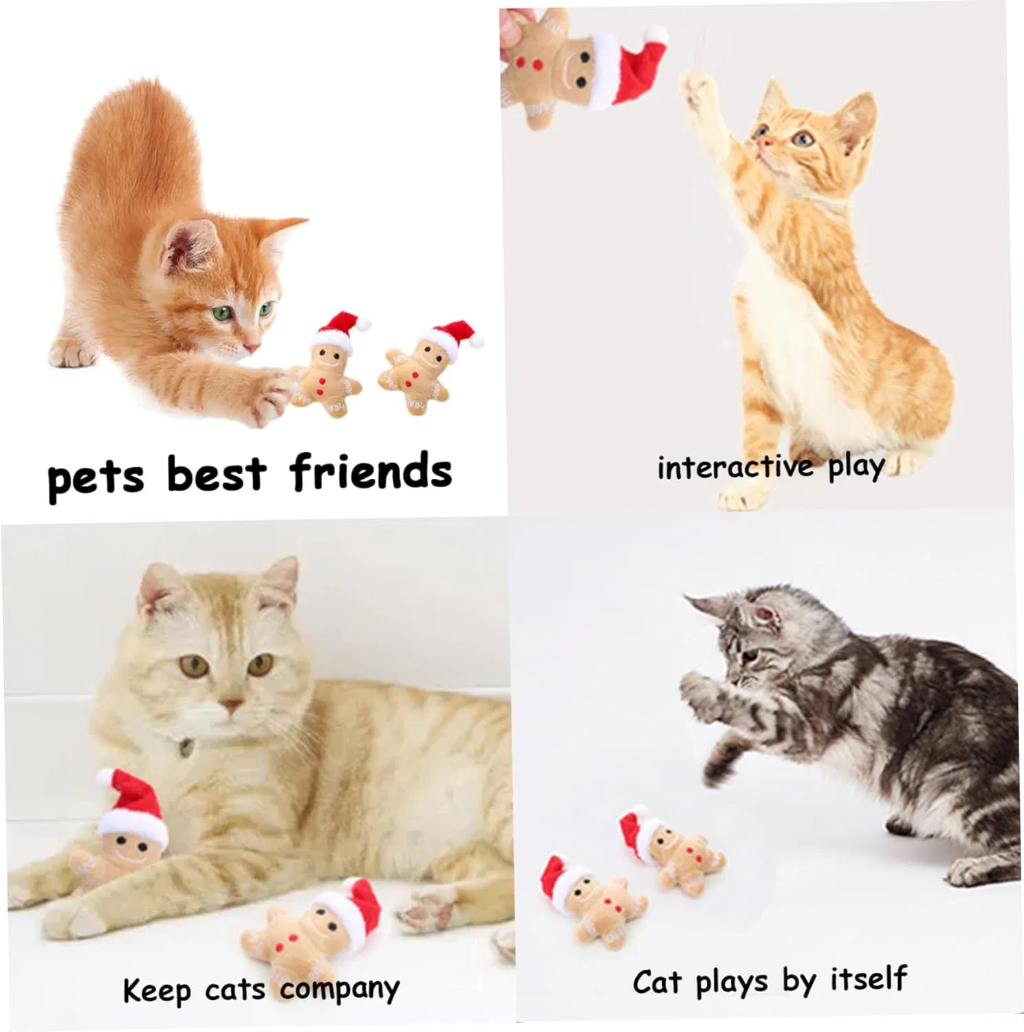 Catnip Toy, 5Pcs Gingerbread Man Plush Cat Chew Toy, Christmas Interactive Teething Cat Toy Cute Cotton Filled Soothing Cat — image 6