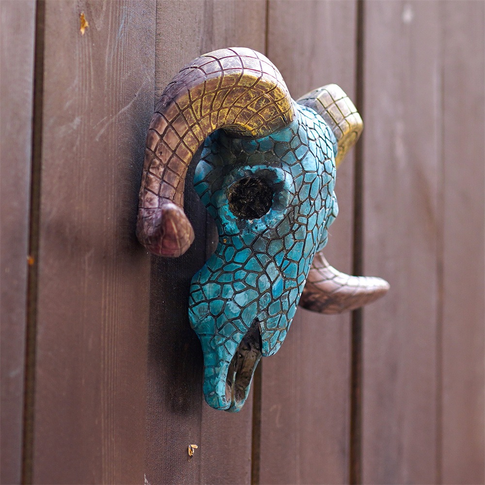 Retro three-dimensional turquoise blue sheep head wall hanging ornament — image 4
