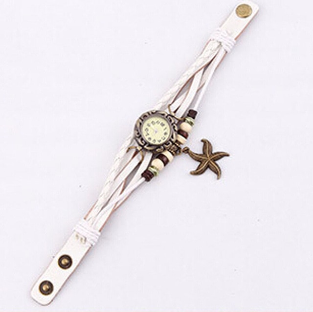 Lady Starfish Bracelet Watch Clock Retro Weave Wrap Watches Genuine Leather Starfish Wristwatch Slim Bnad small Dial LL — image 9