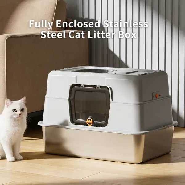 Caja de Arena para Gatos 2025 Imprescindible, Totalmente Cerrada de Acero Inoxidable, a Prueba de Olores, Anti-Salpicaduras, Espaciosa para Gatos Grandes — imagen 6
