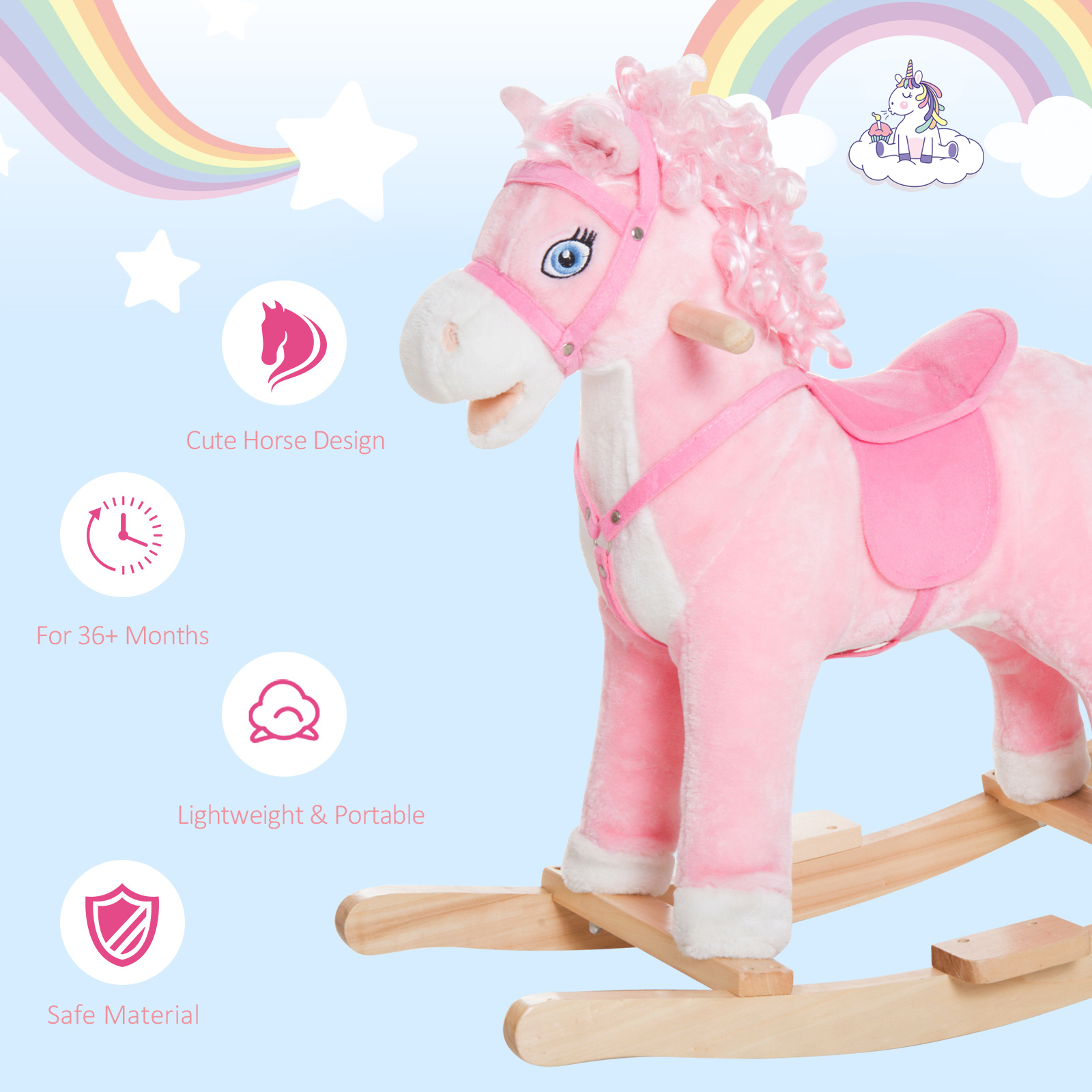 Kids Ride on Rocking Horse Toddler Plush Toy with Realistic Sounds and Swinging Tail for 3 Years Old Children — image 2
