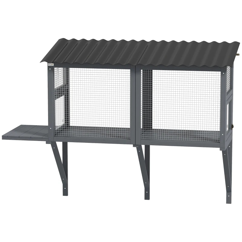 Wooden Cat Catio, Outdoor Cat Enclosure Window Perch With Jumping Platform, For Safely Enjoying Outdoor Sights, Gray