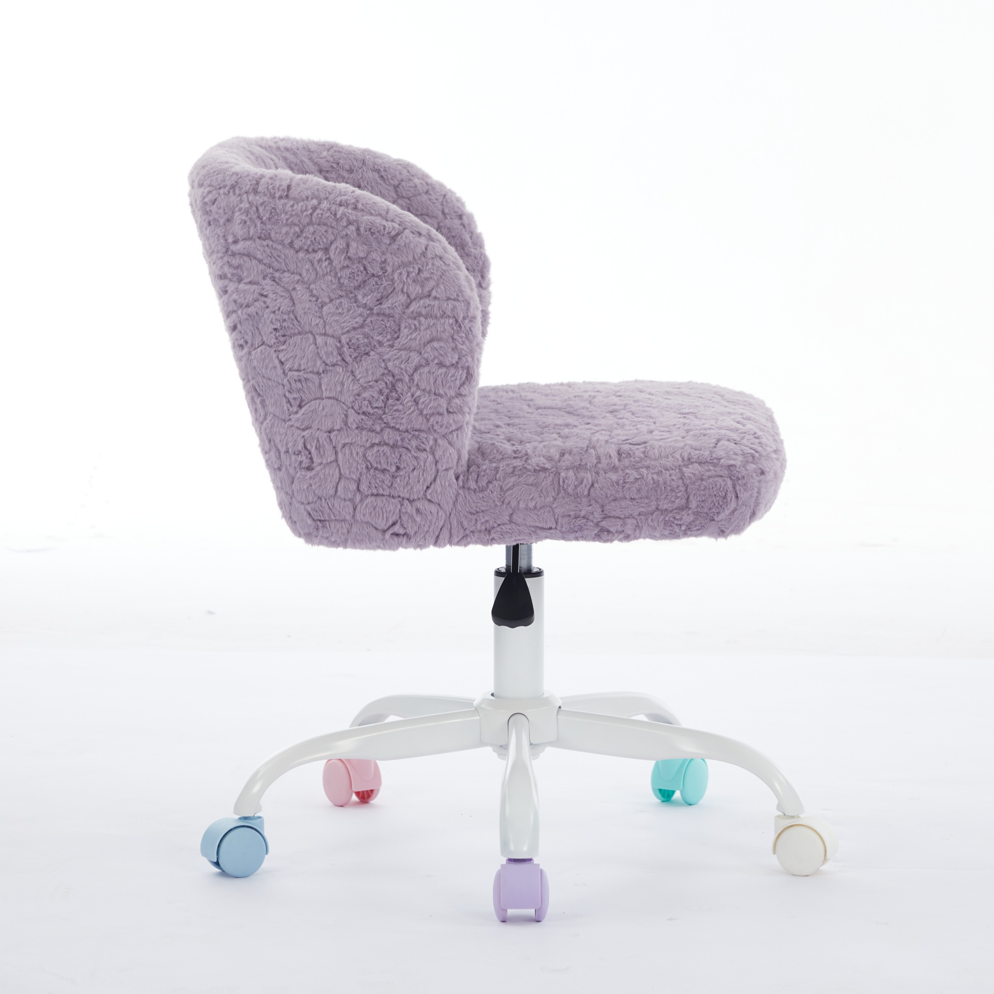 Silla de Oficina A & A Furniture, Silla de Oficina en Casa con Pelo Sintético de Conejo y Base Metálica, Silla de Escritorio Giratoria Ajustable, Silla Tocador Violeta — imagen 3