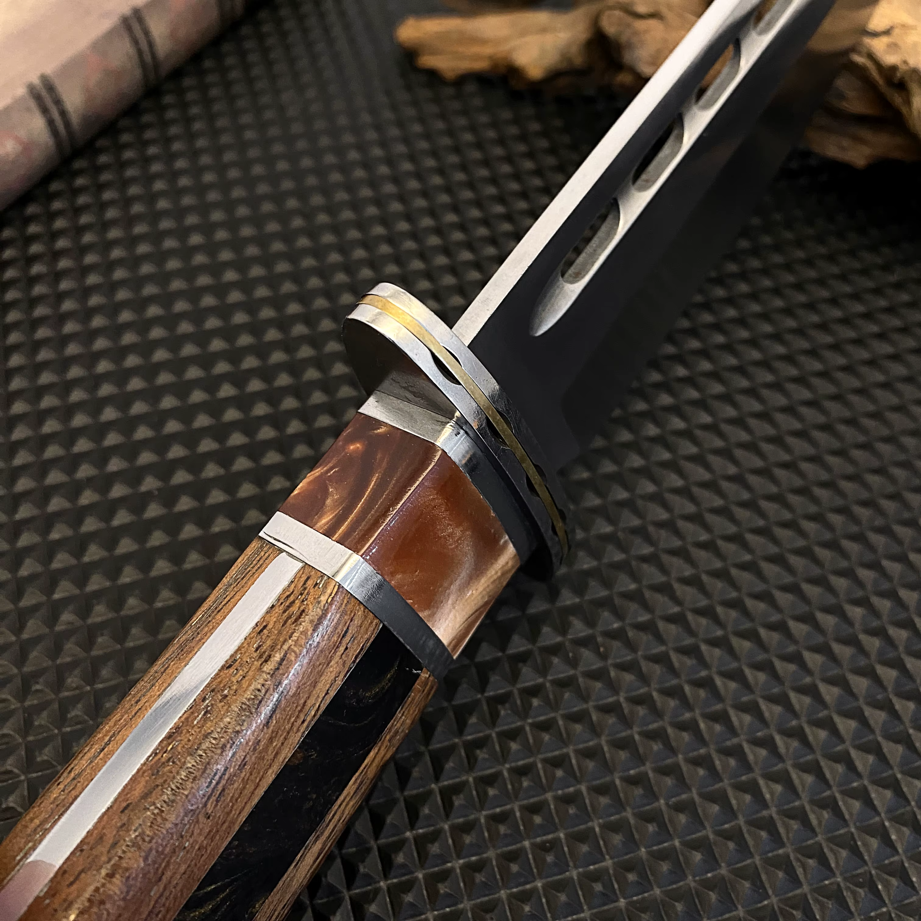 Outdoor tactical straight knife with wooden handle, featuring a nylon sheath—ideal for wilderness expeditions — image 5