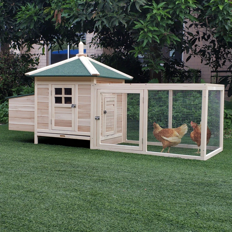 Wooden Chicken Coop With Nesting Box, Cute Outdoor Hen House With Removable Tray, Ramp Run, For Garden Backyard, Natural — imagen 8