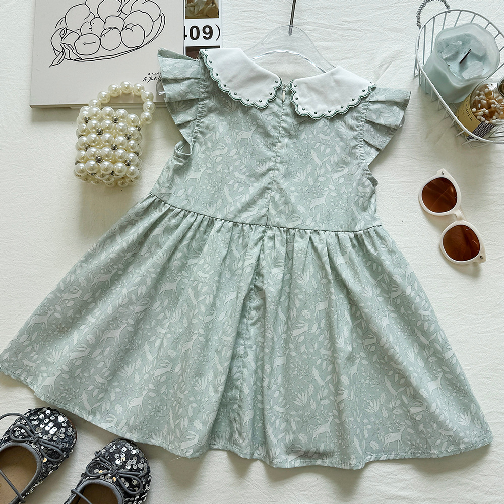 Cute Deer Print Peter Pan Collar Flutter Sleeve Dress for Girls — image 3