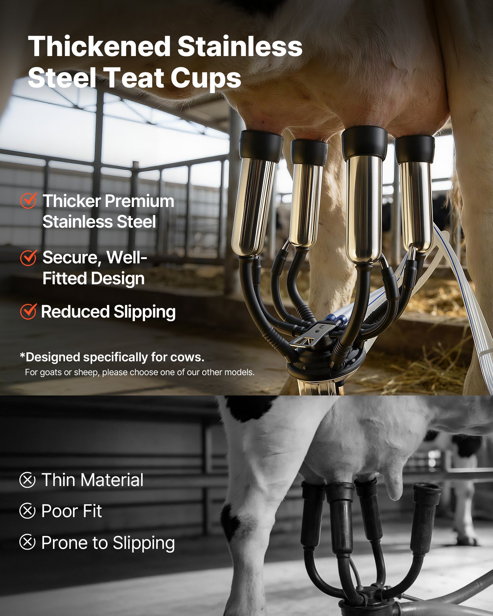 Electric Cow Milking Machine, 6.6 Gal / 25 L 304 Stainless Steel Bucket, Food-Grade Teat Cups And Silicone Hose, Strong Suction, Vacuum Pulsation, Electric Milker Machine With Wheels For Cow — image 5