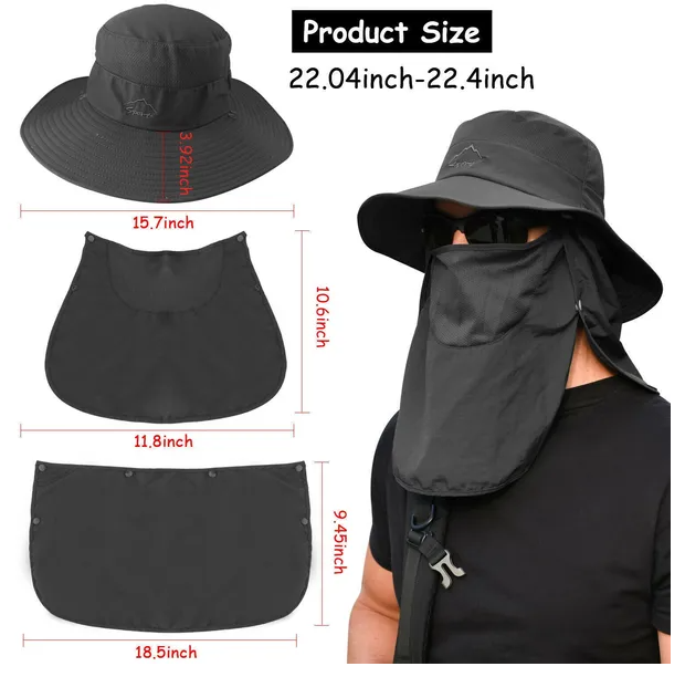 Sombrero de Alas Anchas Protección UV para Caminar, Acampar, Pescar, Safari Hombre Unisex — imagen 5
