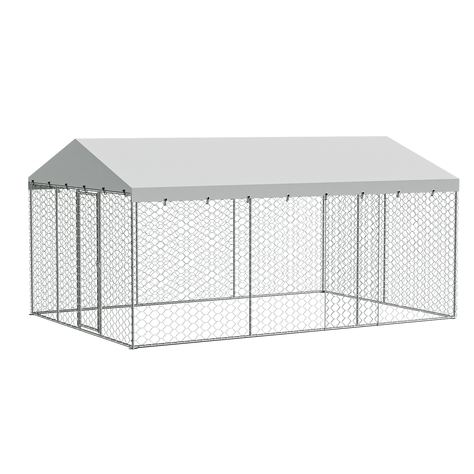 Casa de Perro Exterior Grande con Techo, Estructura de Acero Galvanizado Resistente, Cubierta Impermeable, Protección para Todo Clima, Jaula Segura para Perros Grandes, Multiple Animales — imagen 3