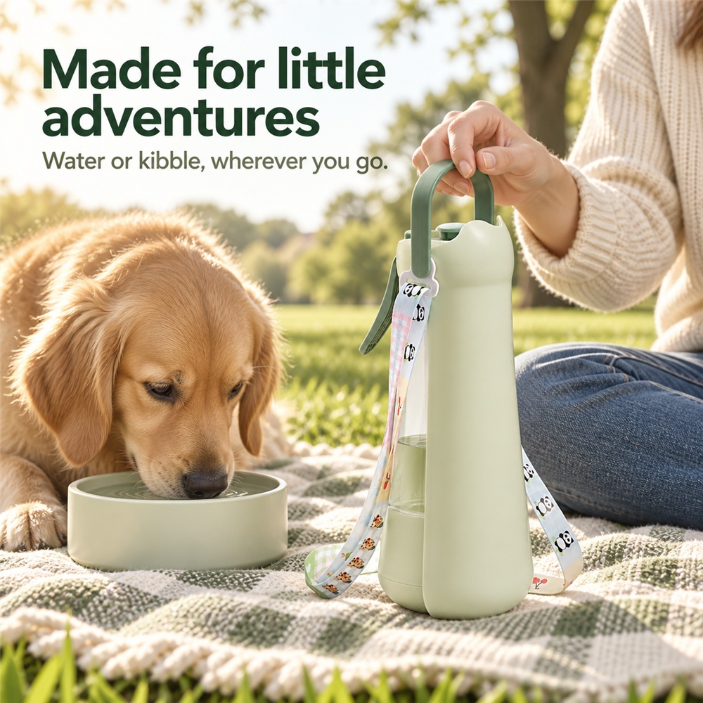 3in1 Dog Water Bottle With Mist Sprayer & Food Storage, Portable Pet Travel Water Dispenser For Walking Hiking Camping — image 5