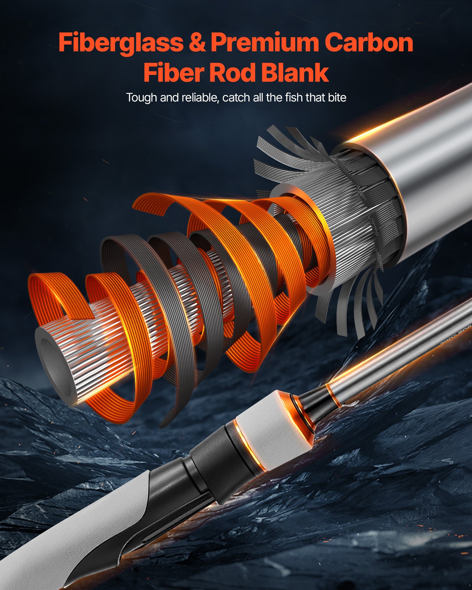 Rod And Fishing Reel Combo, IM6 Carbon Fiber Spinning Rod And Reel Combo, Bass Fishing Pole With 6.5 Ft Two-Piece Rods, 7+1 Ball Bearings, EVA Handle, Stainless Steel Guides With Ceramic Rings — imagen 2