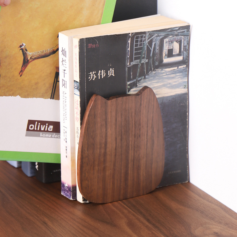 Ins Book Stand Desktop Wooden Book Stand Cat Face Creative Cute Book Leaning Triangle Book Stand Creative Bookend — image 4