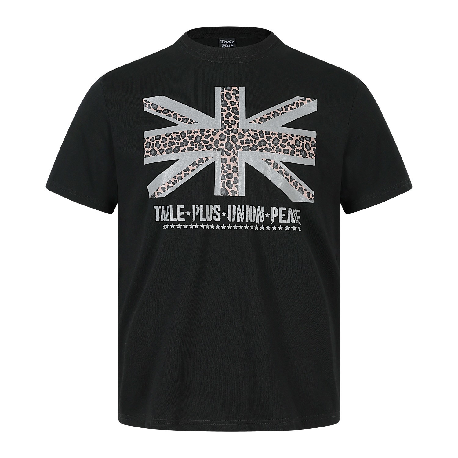 Leopard Print Union Jack Pattern Short Sleeve T-Shirt Unisex Trendy Distressed Letter Loose Top — image 1