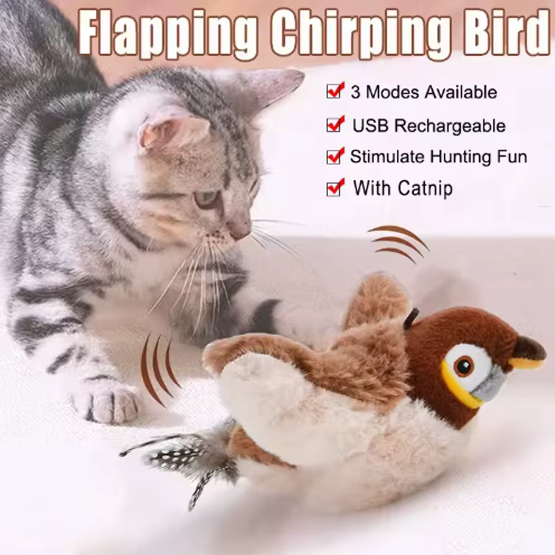 Hot Simulated Bird Cat Toy Interactive Toys Dog Rechargeable Chirping Flapping Bird(no Flying) Touch Activated Plush Pet Toy — image 2