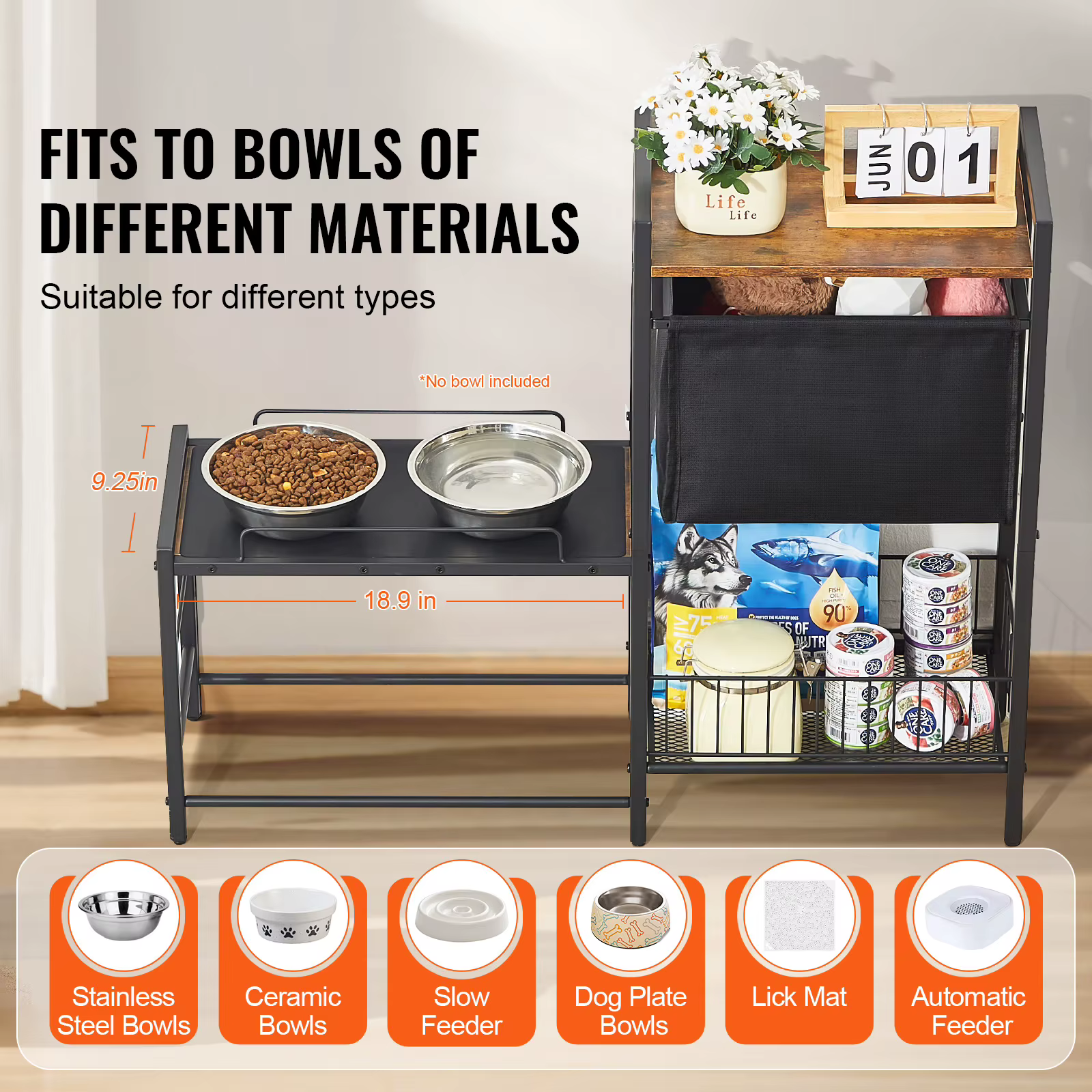 VEVOR Pet Feeding Station with Storage Elevated Dog Bowls Raised Dog Bowl Stand w/ Storage Shelves Pet Toy Storage Organizer — image 2