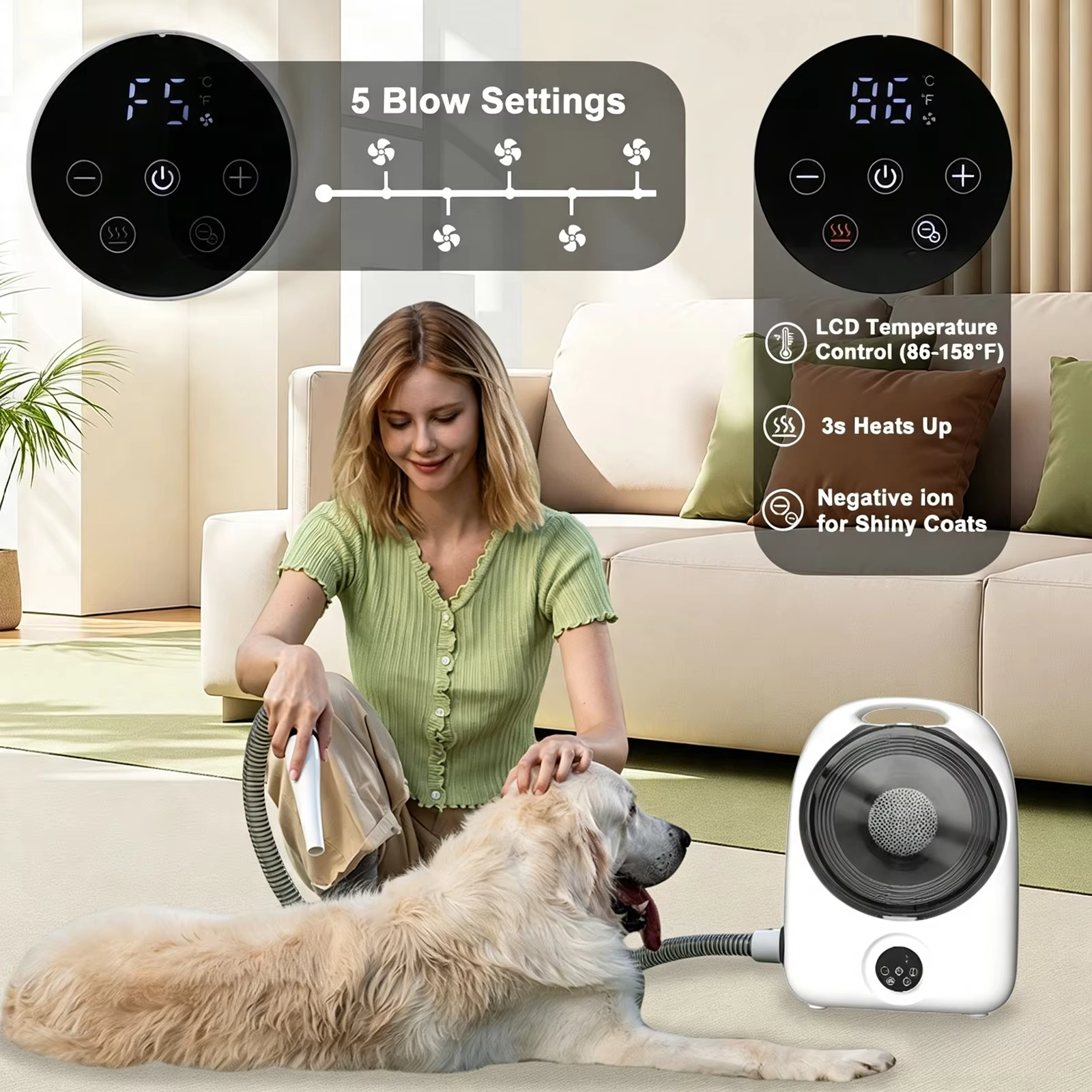 5-in-1 Pet Grooming Kit Professional Dog Hair Clipper Vacuum Dryer Low Noise Pet Grooming Trimmer Set with Multi Tools Professional Pet Grooming Vacuum Kit for Dogs Cats Hair Shedding Cleaning — image 3