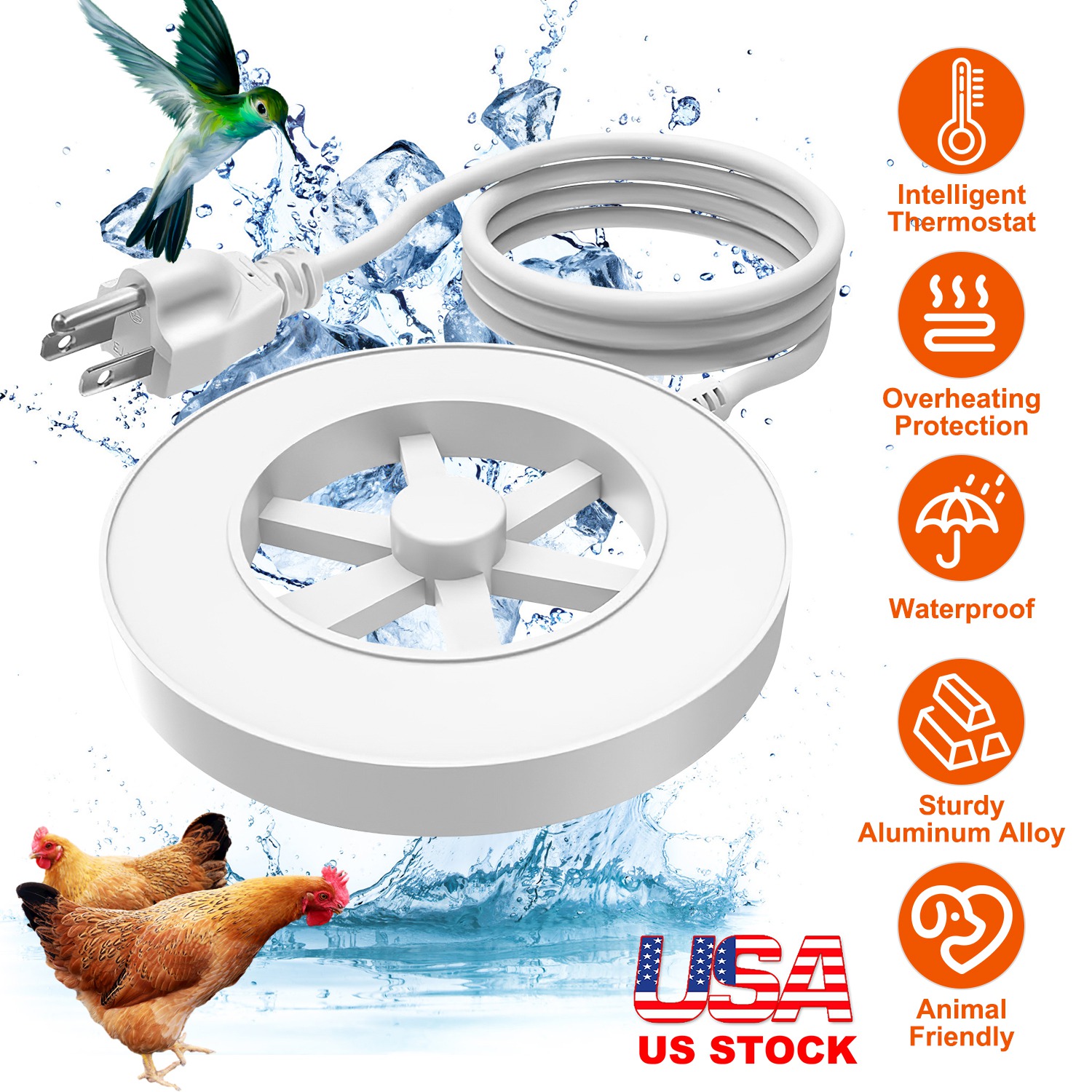 Calentador de Baño de Aves 70W para Exterior Invierno: Caliente el Agua para Aves con Termostato Automático y Cierre Seguro — imagen 1