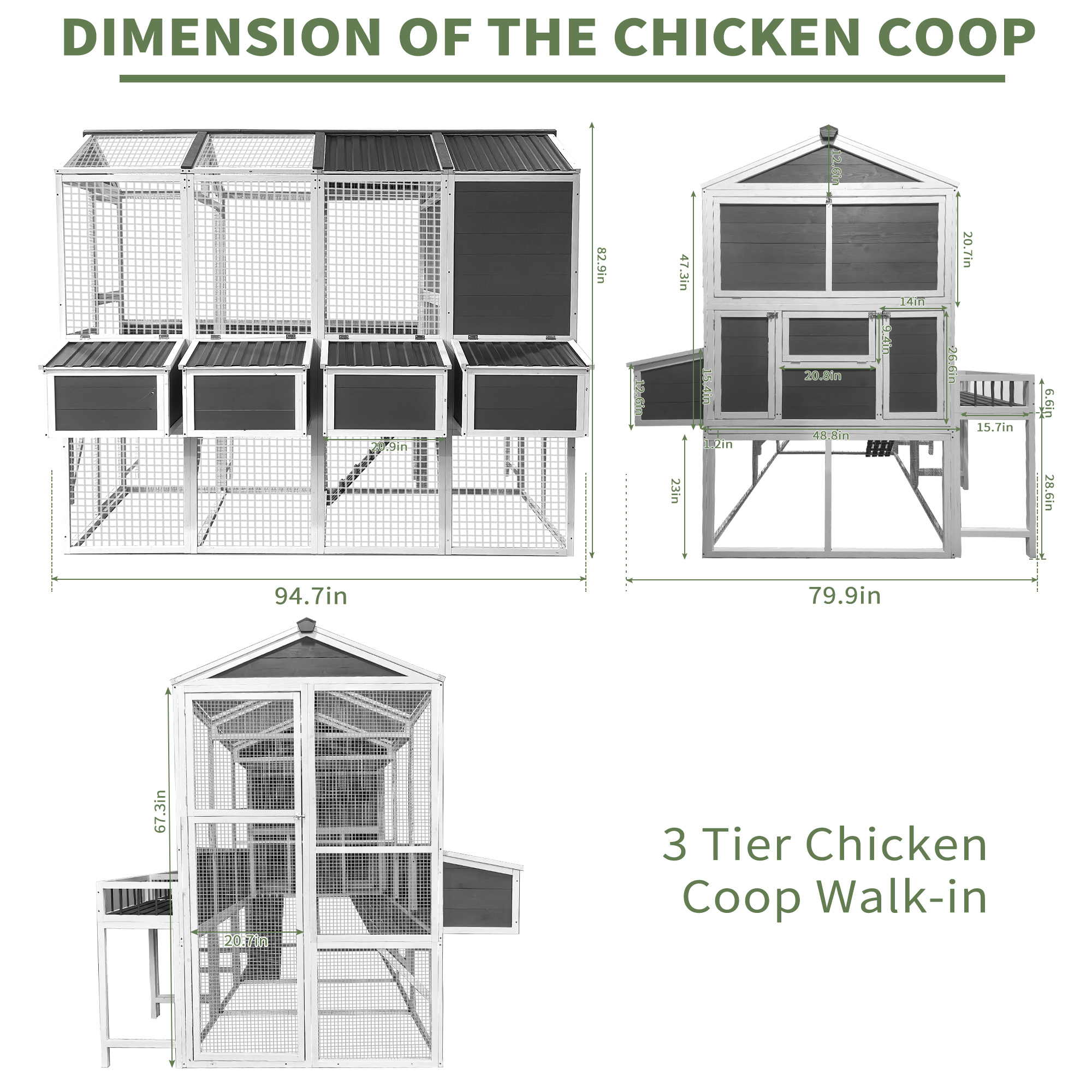 Chicken Coop With Chicken Run, Chicken Coops For 10 Chickens Outdoor With Nesting Boxes, Wooden Walk-in Chicken House With Pull Out Trays, Garden Backyard Cage 95X80X83 — image 4
