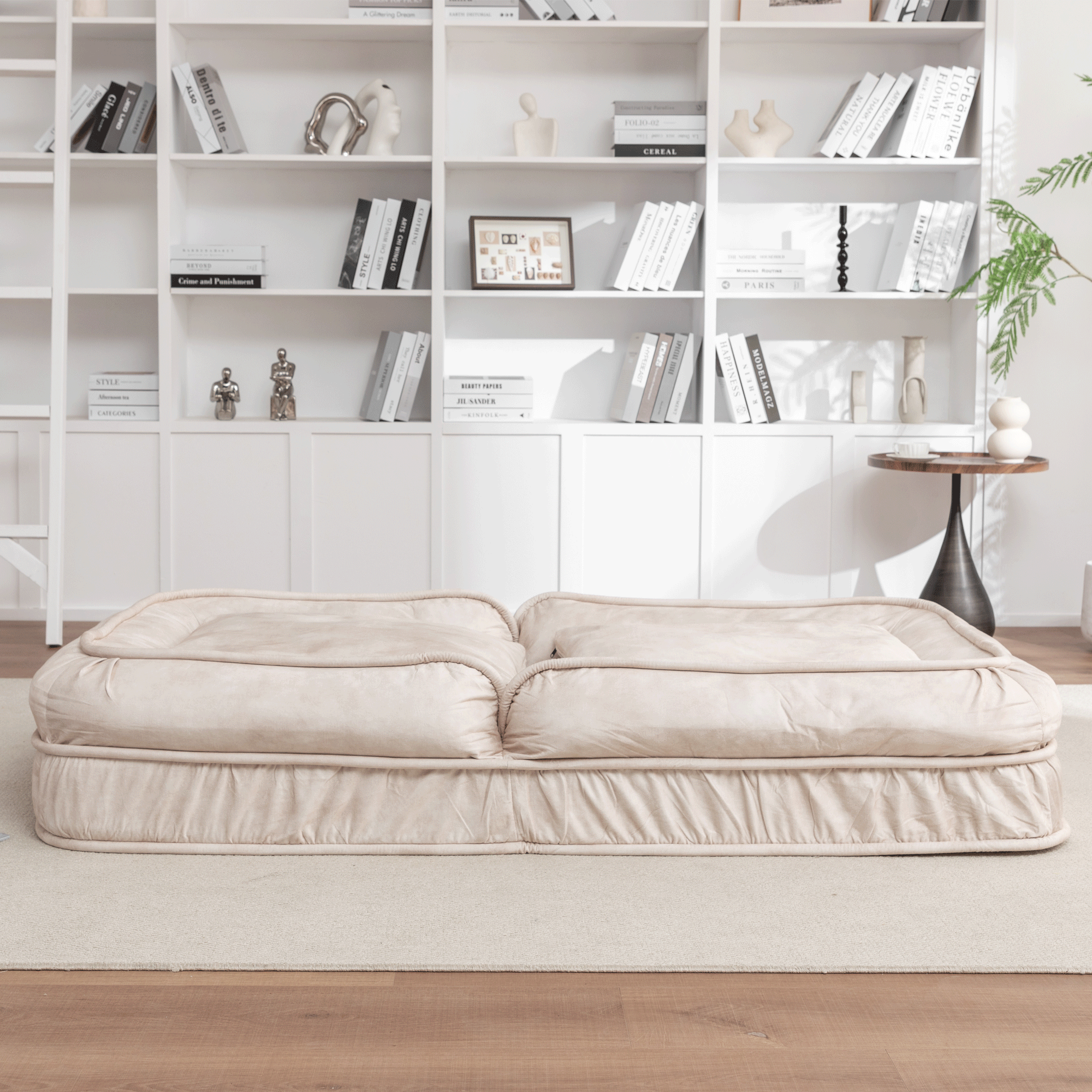Silla de Descanso para Humanos y Mascotas con Manta de Veludo, 5 Posiciones Ajustables y Almohada de Masaje, Sofá de Bolsa de Poliestireno con 2 Almohadillas Suaves — imagen 19