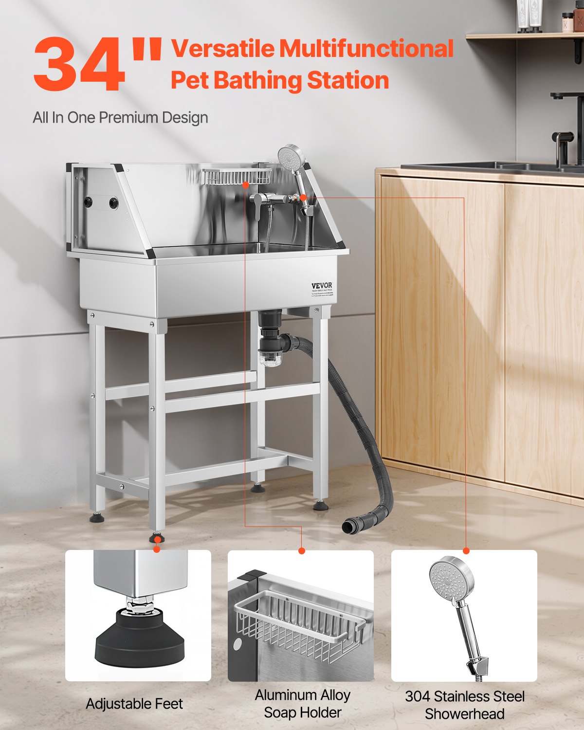 Dog Grooming Bath Tub Stainless Steel W Faucet For Pets — image 9