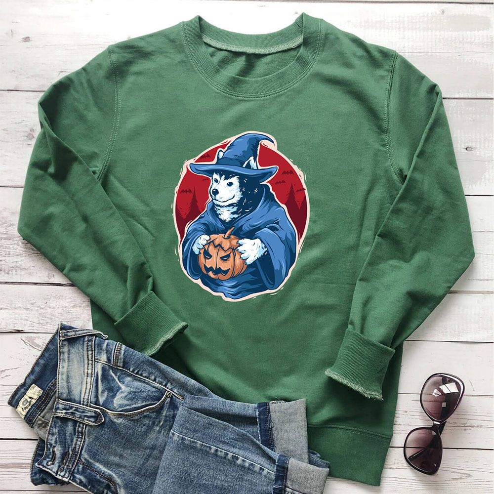Pumpkin dog printed round neck long sleeved sweatshirt — image 6