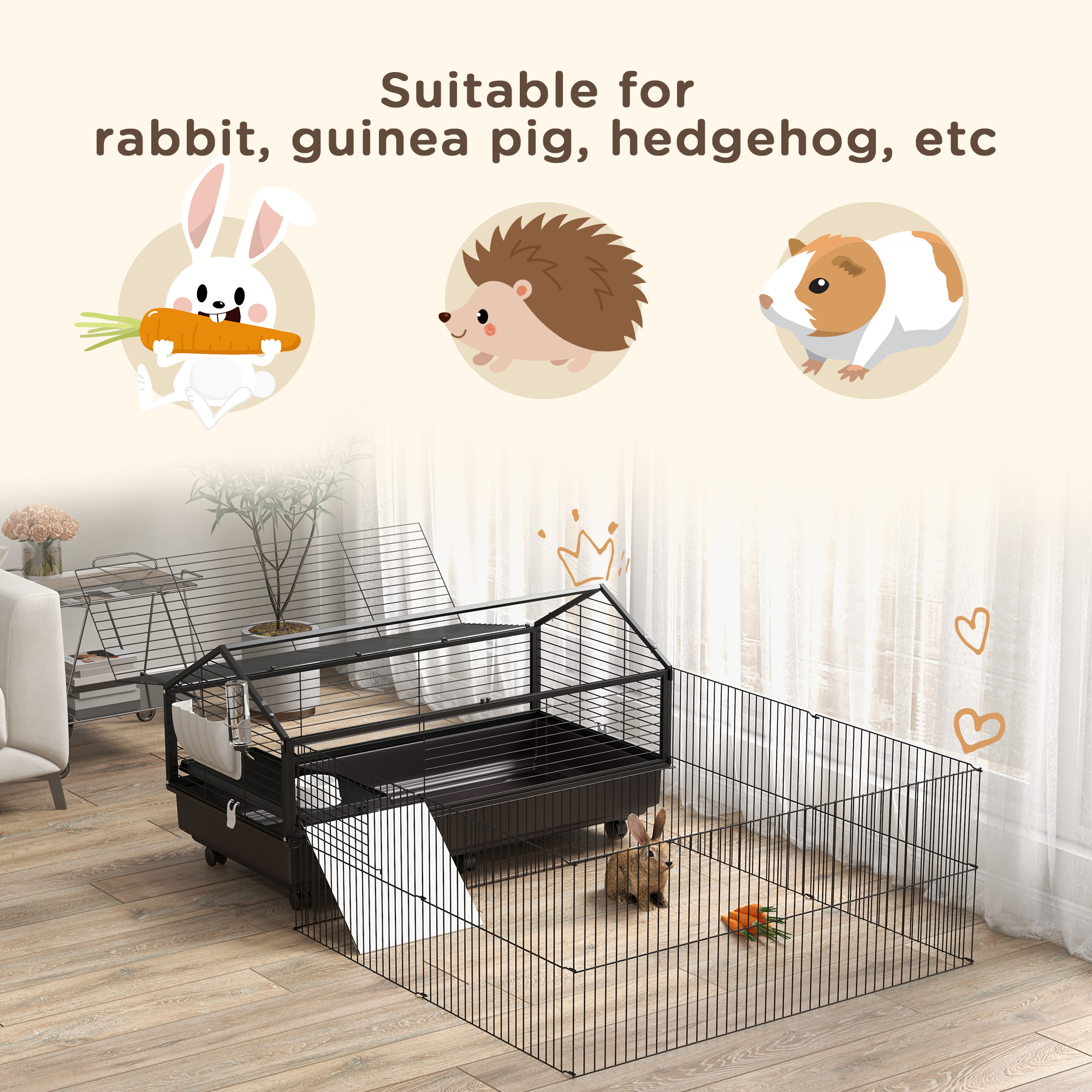 Caja de Juego para Animales Pequeños con Ruedas, Botella de Agua 46.5" — imagen 7