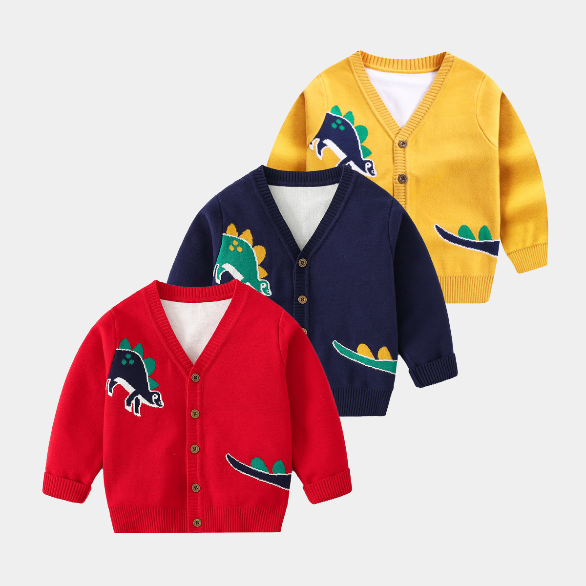 Boys' Knit Cardigan Dinosaur Pattern Sweater, Casual Top for Kids — image 3