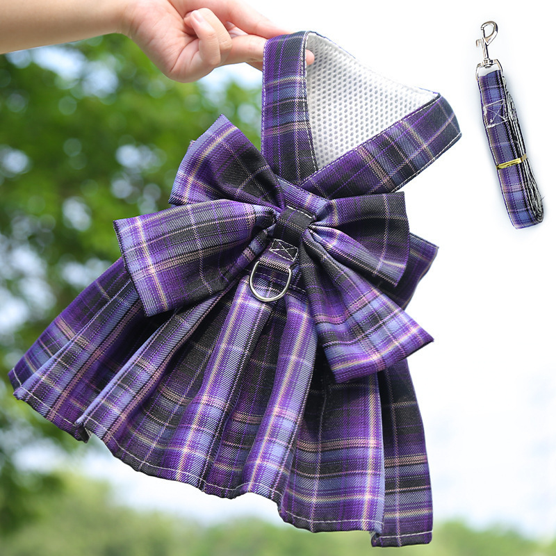 Ropa de Trazo para Perros con Estampado de Plaid, Cinturón de Pecho con Correa y Faldita para Salir — imagen 8